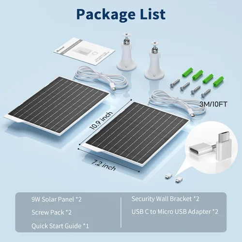 Vista 7 de Paquete de 2 paneles solares de 9 W, impermeable IP65, cargador de alta eficiencia con cable USB-C de 10 pies y adaptador micro USB, funciona