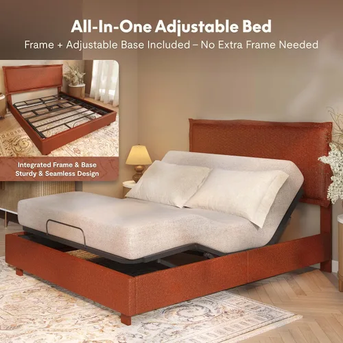 Vista 12 de FLEXISPOT Base de cama ajustable Queen con marco tapizado, elevación de cabeza y pies, capacidad de 600 libras, no necesita somier, diseño