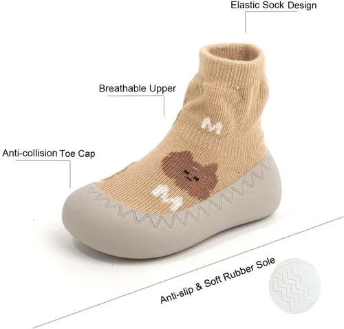Vista 2 de HOVELL Baby First Walking Slipper - Calcetines antideslizantes para el suelo para niñas y niños, juego de 2 pares con calcetines antideslizantes