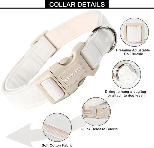 Vista 2 de Aring Pet Collar de algodón, ajustable, con hebilla de liberación rápida, para bodas, para perros pequeños, medianos y grandes, blanco