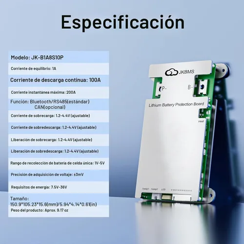 Vista 2 de JKBMS JK-B1A8S10P 4S-8S 100A BMS Sistema de gestión de baterías, equilibrio