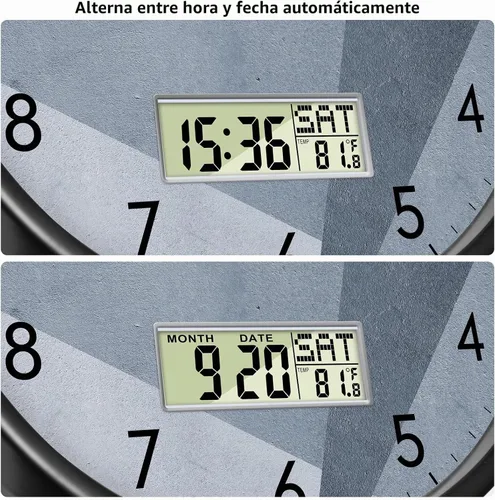 Vista 5 de Reloj de pared industrial SCOAGE con día, semana, temperatura en gris azulado, relojes digitales sin tictac de gran pantalla, relojes de pared