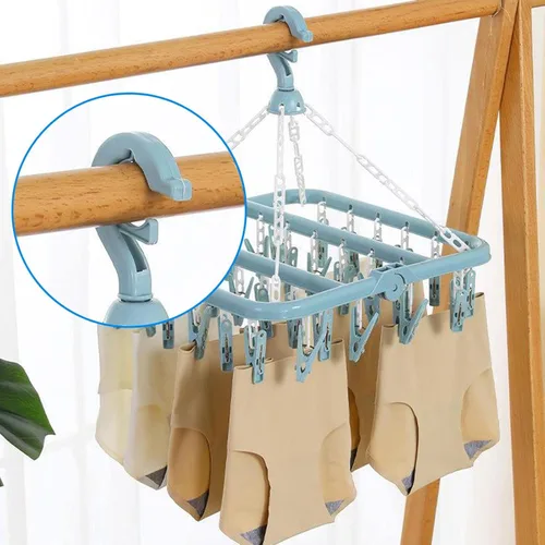 Vista 4 de Percha de clip y goteo, percha de secado para ropa – 1/2 piezas de ropa interior con clips, estante de secado plegable con 32 clips para secar