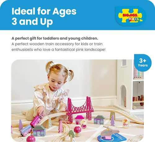 Vista 4 de Bigjigs Rail Fairy Town - Juego de tren de madera Juguete ferroviario para niños a partir de 3 años Pista de madera con modelo de aldea