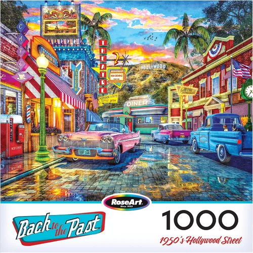 Vista 4 de RoseArt - Volver al pasado - 1950'S Hollywood Street - Rompecabezas de 1000 piezas para adultos