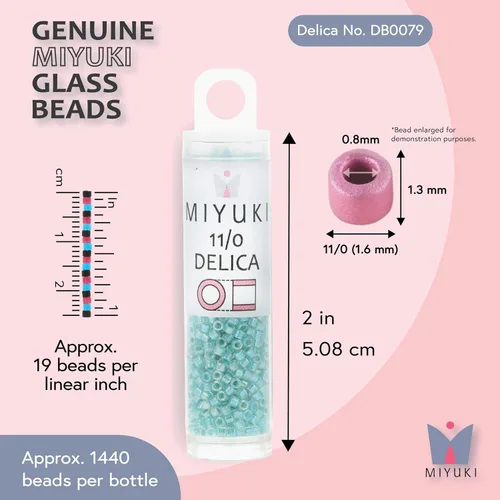 Vista 3 de Miyuki Cuentas de semillas Delica – Tamaño 11/0 (0.1 in), DB0079, forrado azul agua AB, 0.3 oz, aprox. 1440 cuentas, fabricado en Japón