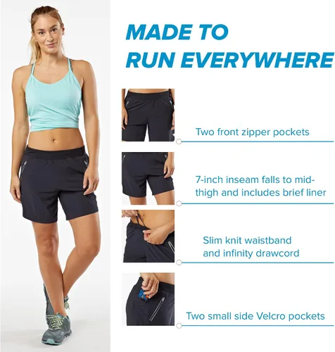 Vista 5 de KORSA Embrace - Pantalones cortos deportivos de 7 pulgadas 2.0 para mujer con bolsillos, ligero, absorbe la humedad y forro breve, para correr