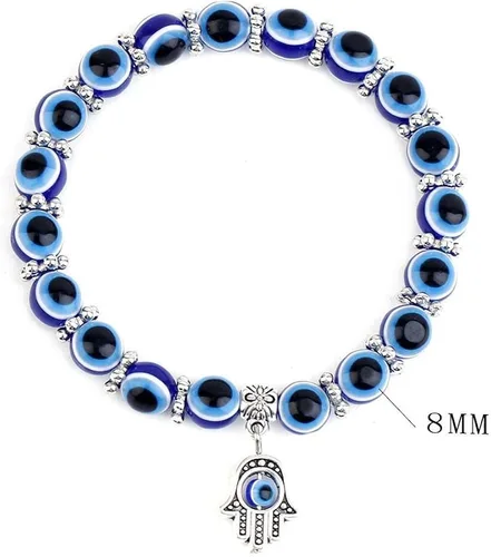 Vista 3 de Evil Eye Hamsa Blue Beaded Charm Stretch Bracelet Hand of Fatima Turkish Lucky Evil Eye Bracelet for Protection and Blessing