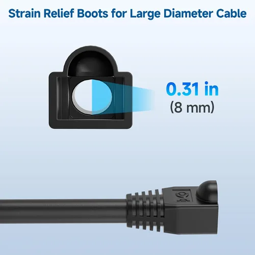 Vista 3 de Cable Matters Paquete de 100 botas de alivio de tensión de 0.315 in, color negro Se adapta a cables de gran diámetro, diseño de arranque sin