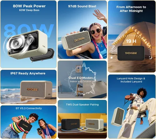 Vista 2 de Altavoz Bluetooth portátil impermeable FIELDECHO, tiempo de Blanco