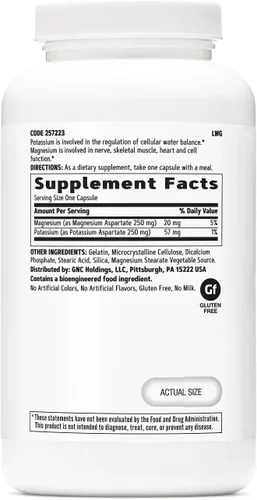Vista 2 de GNC Suplemento de aspartato de potasio y magnesio de 250 mg, ayuda a regular el equilibrio hídrico, 120 porciones
