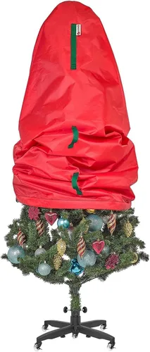 Vista 13 de Bolsa de almacenamiento vertical para árbol de Navidad - Se adapta a árboles artificiales de 7 pies y árboles topiarios de Navidad, cubierta Verde