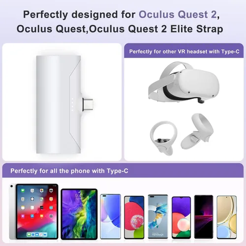Vista 5 de 4800mAh Extended 2 Hours Playtime for Oculus Quest 2 Zanpolin 4800mAh Pocket Power Bank for OculusMeta Quest 2 and Quest Elite Strap Type-C Phone