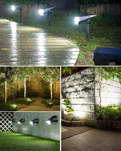 Vista 6 de Biling Focos solares para exteriores, luces solares 2 en 1 para paisaje, 12 bombillas LED, alimentadas por energía solar, IP67, impermeable Blanco