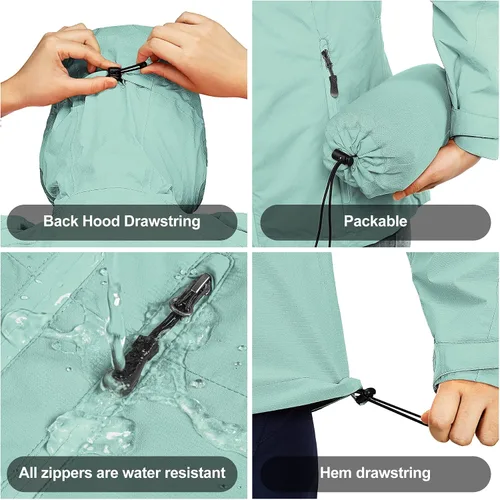 Vista 5 de 33,000ft Chaqueta impermeable plegable para mujer, ligera, impermeable con capucha, chaqueta de ciclismo, rompevientos