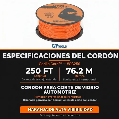 Vista 3 de GT Tools Glass Technology - Línea de Corte de Vidrio Automotriz Gorilla Cord - 250 pies Línea de Corte de Calidad Premium para Remoción Precisa