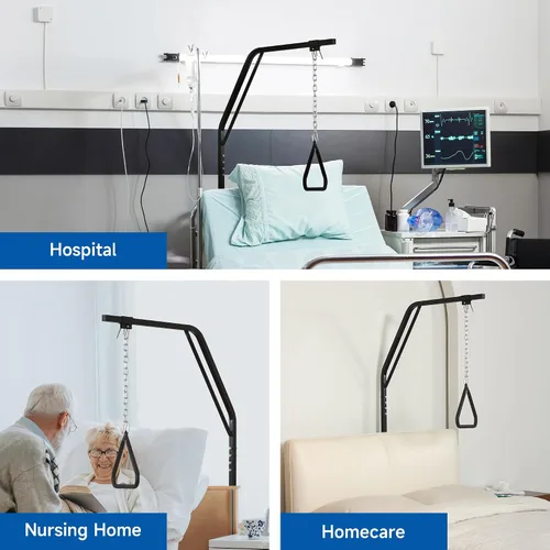 Vista 7 de Trapecio de cama, barra de trapecio para movilidad de la cama, ayuda al paciente, camas de hospital, barra triangular de soporte para piso