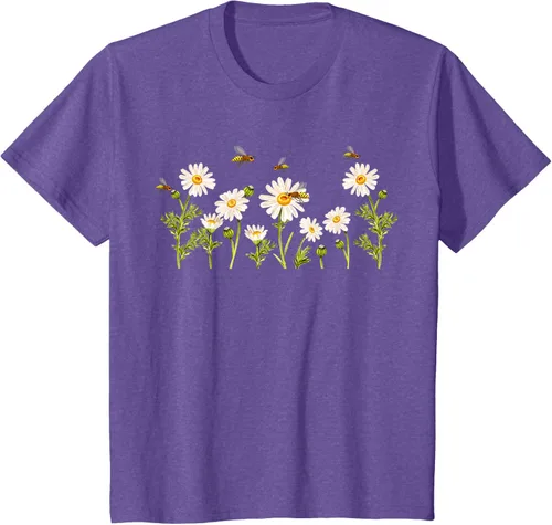 Vista 41 de Marguerites Daisy - Camiseta de verano con margaritas de jardín de flores, Negro, S