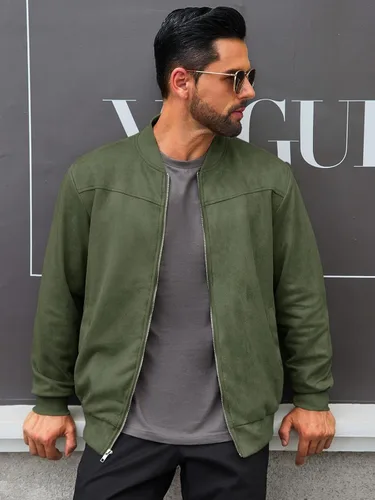 Vista 2 de Runcati Chaqueta bomber de gamuza para hombre, con cremallera completa, casual, softshell, chaqueta universitaria, ligera, vintage, abrigo de otoño
