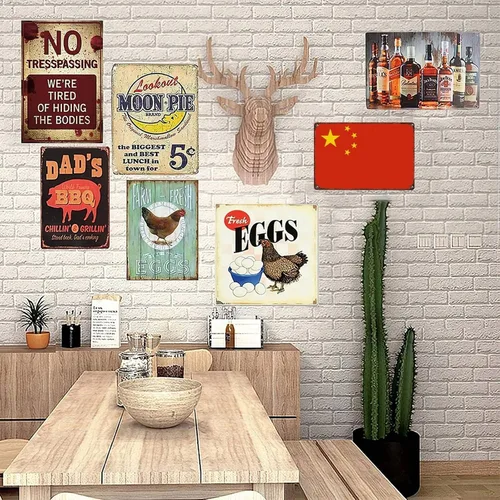 Vista 6 de Letrero retro de China, bandera patriótica de país, decoración de pared de metal, bandera de China, letreros de metal para el hogar, dormitorio