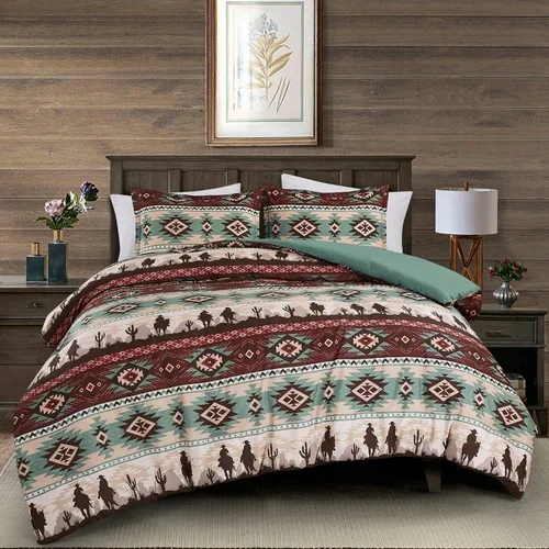 Vista 16 de Chezmoi Collection Zella - Juego de edredón de 2 piezas con motivo geométrico del suroeste, ropa de cama de microfibra lavada con estampado