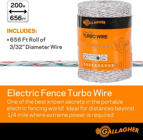 Vista 2 de Gallagher Alambre turbo eléctrico para valla 9 hilos de metal mixtos para 40 veces más conductividad y potencia extrema Ideal para vallas