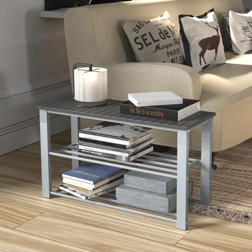 Vista 5 de Simple Houseware Banco de almacenamiento de zapatos con tapa de madera para entrada, gris