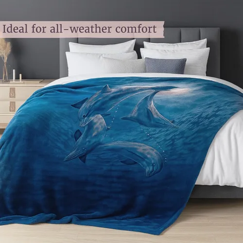 Vista 3 de Lavish Home Manta pesada de 92 x 80 pulgadas con patrón de delfines oceánicos, manta gruesa de felpa gruesa de 8 libras de visón sintético suave