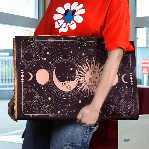 Vista 6 de Diario Impreso Sun & Moon, Diario Rayado Antiguo Hecho a Mano con Borde Barbado, Cuaderno de Cuero, Cuaderno de Bocetos de Cuero, Diario