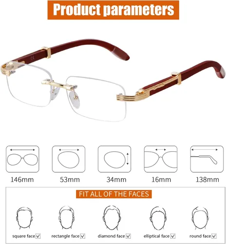 Vista 6 de Piscm Gafas de sol de madera con templo gafas de sol sin montura para hombres gafas planas con luz azul