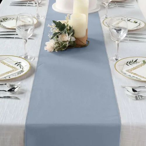 Vista 21 de Efavormart - Camino de mesa de poliéster de alta calidad azul claro para bodas, fiestas de cumpleaños, banquetes, decoración, ajuste rectangular