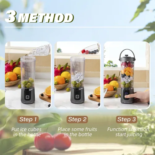 Vista 3 de Máquina de mezcla portátil de 200 W Copa 20.3 fl oz Exprimidor eléctrico Máquina Mezclador de frutas para batidos Multifuncional Smoothie Maker Negro