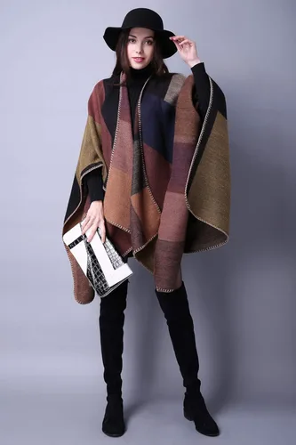 Vista 4 de Manta de invierno para mujer chal abierto al frente capa de poncho de gran