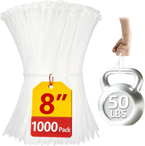Vista 11 de Bridas blancas de 8 pulgadas, paquete de 1000, 40 libras, bridas