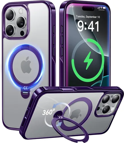 Vista 16 de CASEKOO Funda plateada brillante para iPhone 17 Pro con soporte magnético giratorio de 360 grados [compatible con MagSafe]