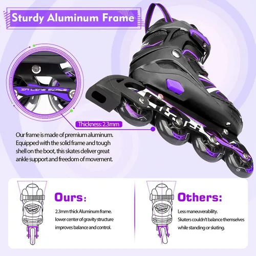 Vista 2 de Patines en línea para niños y adultos, cuchillas ajustables para adultos, mujeres, hombres, niñas y niños con ruedas iluminadas, perfectos