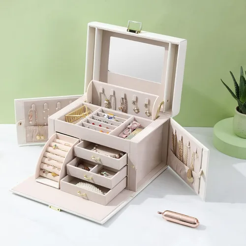 Vista 7 de DerBlue Joyero joyero organizador de joyas para mujer organizador de joyas de cuero sintético grande organizador de joyas de cuero sintético gran