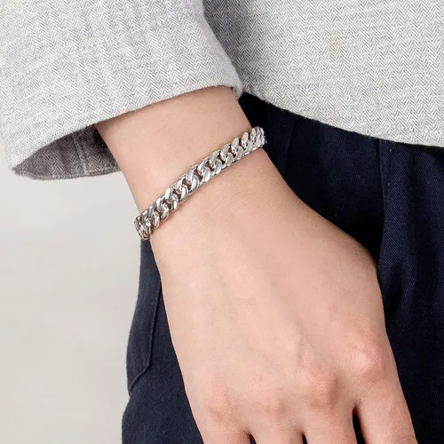 Vista 4 de Pulsera de plata de ley 925 maciza de eslabones cubanos Miami de 0.315 in a 0.630 in, pulsera cubana sólida gruesa para hombres y niños, joyería