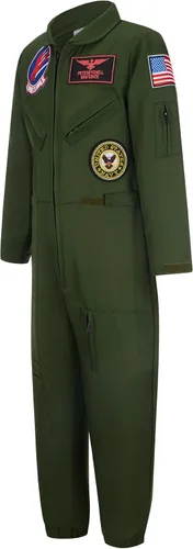 Vista 2 de Disfraz de piloto de caza para niños, traje de vuelo militar para niño y niña, disfraz de Maverick para niños de Halloween