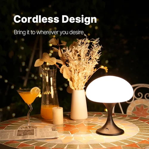 Vista 5 de MAGCHARM Lámpara de mesa recargable LED de 5 W con pantalla de cristal, pequeña luz táctil retro regulable con 3 temperaturas de color, luz estética