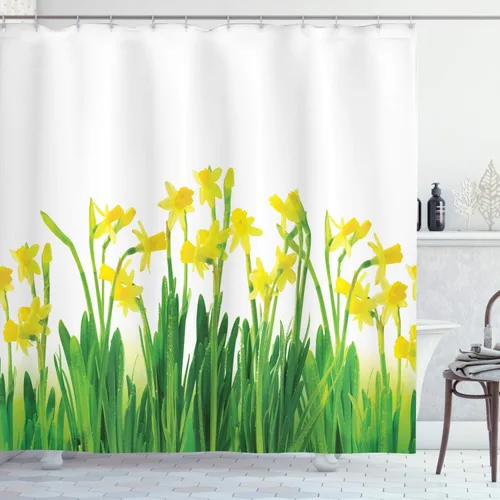Vista 21 de Ambesonne Decor Collection, juego de cortina con ganchos para regadera Negro Verde