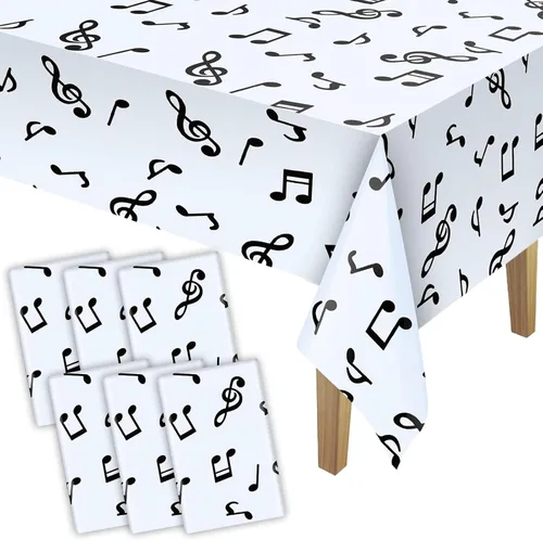 Vista 9 de Tatuo Mantel de fiesta con música y notas musicales de plástico de 108 x 54 Disposable Table Cover for Birthday Jazz Rock Party Decoration, Fits