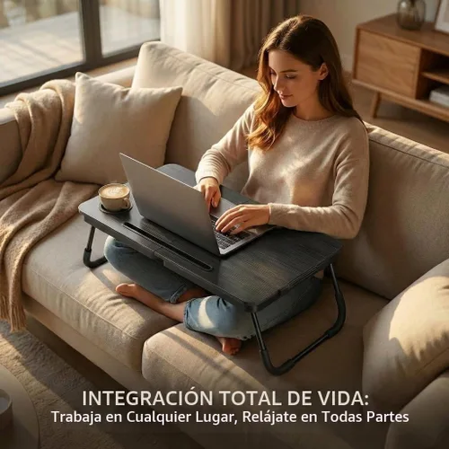 Vista 4 de BUYIFY Mesa de cama plegable de 23.4 pulgadas con bandeja portavasos
