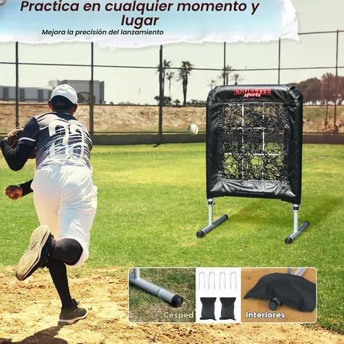 Vista 6 de Heavy-Duty 9 Hole Pro Style Baseball & Softball Pitching Net with Strike Zone Target Adjustable Portable Design Negro
