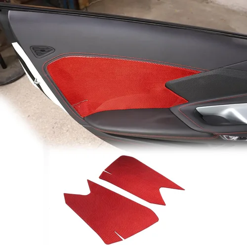Vista 9 de Cubierta de panel interior de puerta de automóvil, fibra de carbono suave, 2 piezas compatibles con Corvette C8 Stingray 2020-2023 para panel