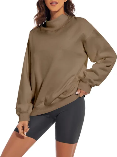 Vista 3 de MISSACTIVER Sudadera de gran tamaño con cuello de tortuga para mujer, manga larga, cuello de hombro caído, suéter sólido