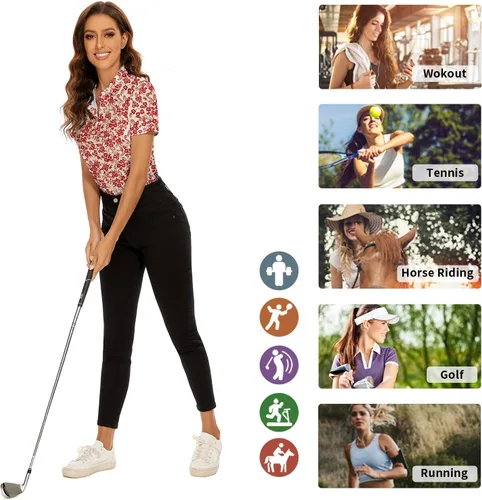 Vista 6 de Soneven Camisa polo de manga cortasin mangas para mujer, cuello en V, con botones
