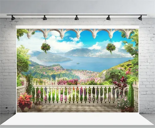 Vista 3 de AOFOTO Telón de fondo para terraza de jardín de 5 x 3 pies, hermoso paisaje de fotografía, fondo de fotografía para niños, niñas, retrato artístico