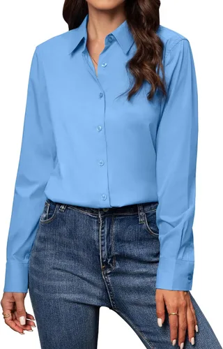 Vista 31 de Camisas con botones para mujer de ajuste clásico, camisa de vestir, camisa de trabajo, de negocios, casual, de manga larga, blusa, tops