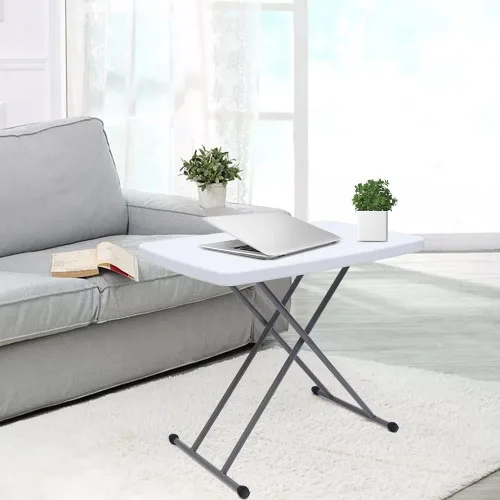 Vista 2 de YIYIBYUS Mesa plegable portátil de altura ajustable con pies cruzados en X para picnic, playa, escritorio personal, mesa de comedor para el hogar